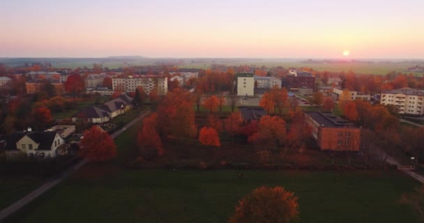 Filmati Aerei Fogliame Nella Piccola Città Estone Tramonto — Video Stock