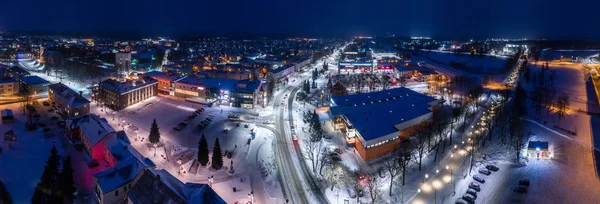 Letecký Pohled Město Zimní Noci Úžasné Zimní Krajina — Stock fotografie