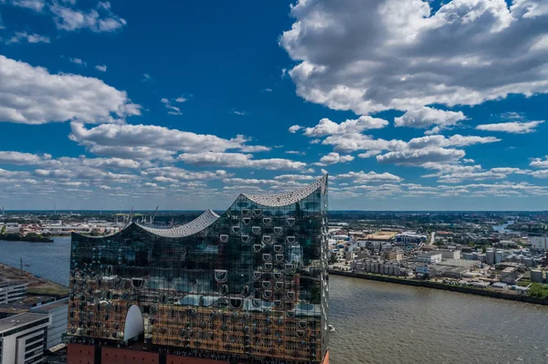 Hamburg Németország Június 2018 Légifelvételek Elbphilharmonie Hamburgban Nyári Városkép — Stock Fotó