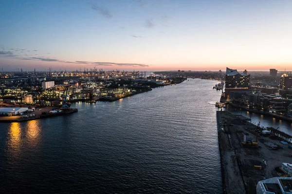 Vista Aérea Del Distrito Portuario Sala Conciertos Elbphilharmonie Centro Hamburgo — Foto de Stock