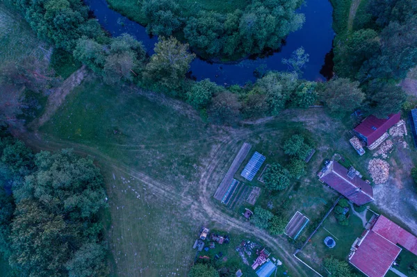 Widok Lotu Ptaka Niesamowity Zachód Słońca Sezonie Letnim Krajobraz Przyrody — Zdjęcie stockowe