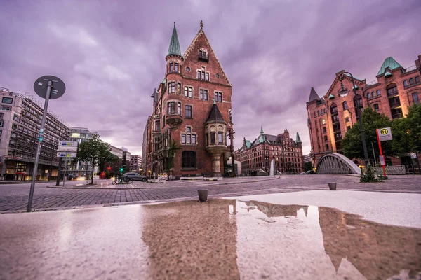 Hamburg Germany July 2018 Warehouse District Hamburg Speicherstadt Night — Stock Photo, Image