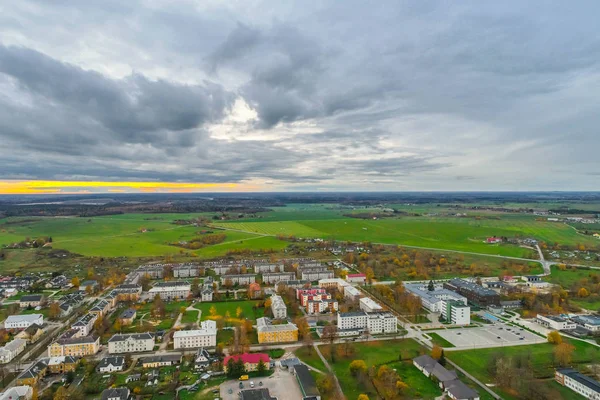 Letecký Pohled Město Podzimní Sezónu Malé Město Východní Evropa Panorama — Stock fotografie