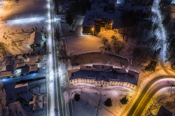 Vedere Aeriană Orașului Noaptea Iarnă Peisaj Uimitor Iarnă — Fotografie, imagine de stoc