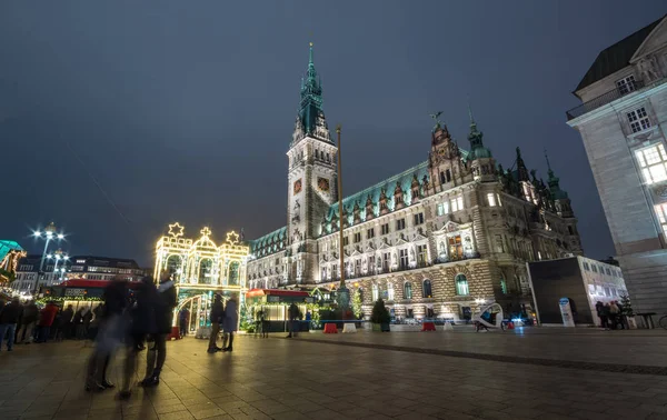 Hamburg Deutschland 2017 Weihnachtszeit Hamburg Deutschland Rathaus Nacht Lange Belichtung — Stockfoto