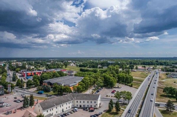 Flygfoto Över Staden Vid Solnedgången Vacker Höst Stad Landskap — Stockfoto