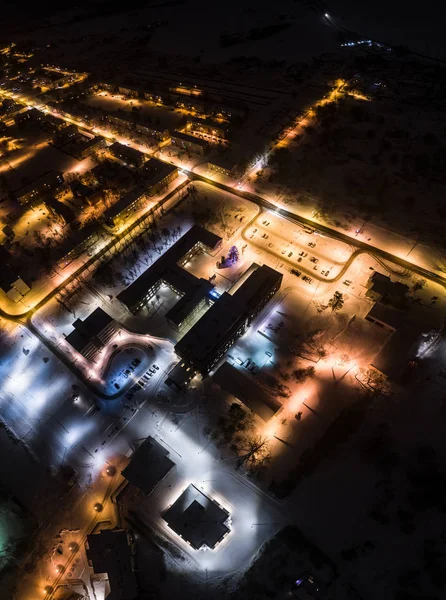 Vista Aérea Cidade Noite Inverno Paisagem Inverno Incrível — Fotografia de Stock