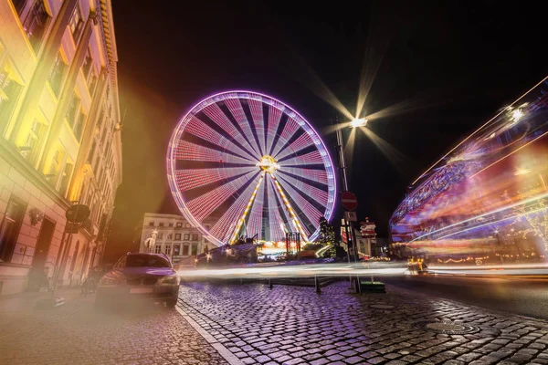 Lubeck Alemania Diciembre 2017 Rueda Lubeck Ferris Disparo Larga Exposición —  Fotos de Stock