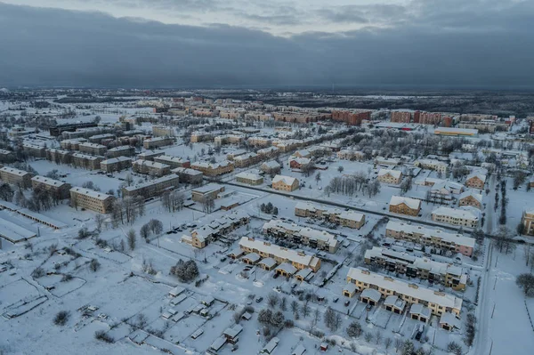 Aerial View City Cold Winter Morning Sunset Foggy Day — Stock Photo, Image