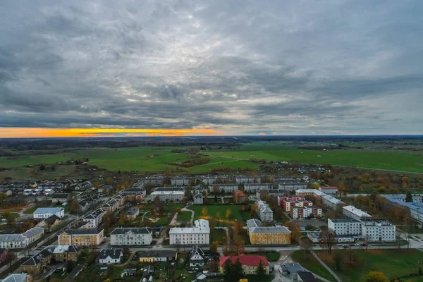 Letecký Pohled Město Podzimní Sezónu Malé Město Východní Evropa Panorama — Stock fotografie