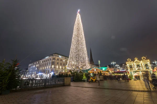 Kersttijd Hamburg Duitsland Het Stadhuis Nacht Lange Blootstelling Licht Lekken — Stockfoto