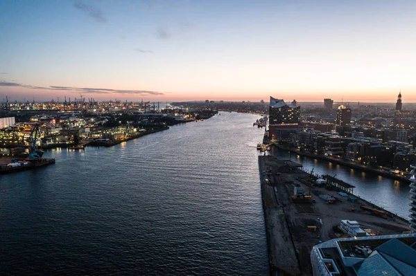 Vedere Aeriană Districtului Port Sala Concerte Elbphilharmonie Centrul Orașului Hamburg — Fotografie, imagine de stoc