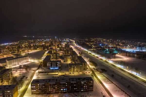 Vista Aerea Della Città Notte Paesaggio Invernale — Foto Stock