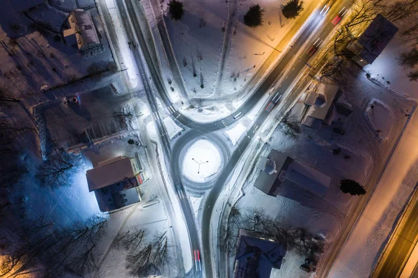 Vue Aérienne Ville Nuit Hiver Paysage Hivernal Incroyable — Photo