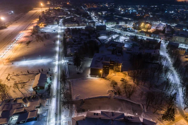 Vedere Aeriană Orașului Noaptea Iarnă Peisaj Uimitor Iarnă — Fotografie, imagine de stoc