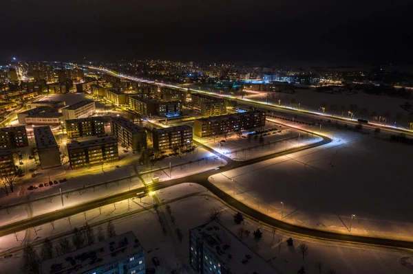 Letecký Pohled Město Noci Zimní Krajina — Stock fotografie