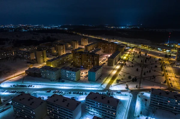 Vista Aérea Cidade Noite Paisagem Inverno — Fotografia de Stock