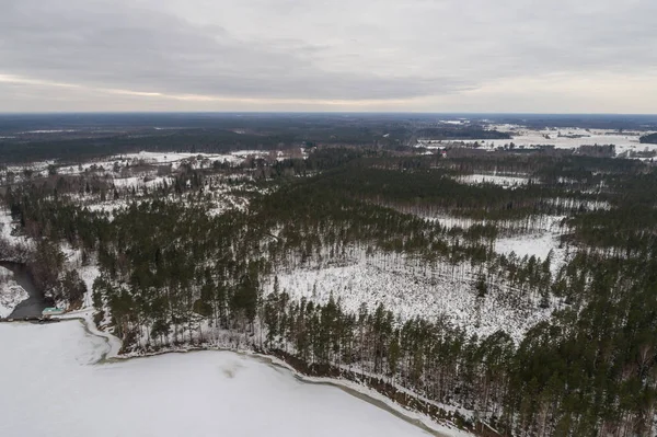 Vista Aérea Del Río Congelado Presa Paisaje Invernal Panorama —  Fotos de Stock