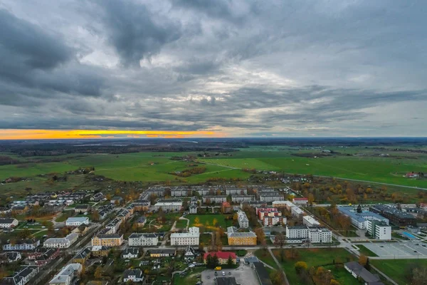Flygfoto Över Staden Hösten Säsongen Small Town Östeuropa Panorama — Stockfoto