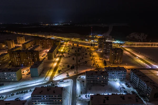 Vista Aérea Ciudad Por Noche Paisaje Invierno — Foto de Stock