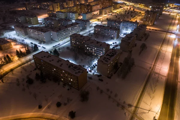 Flygplatsutsikt Över Staden Natten Vinterlandskap — Stockfoto