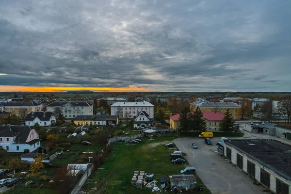 Letecký Pohled Město Podzimní Sezónu Malé Město Východní Evropa Panorama — Stock fotografie