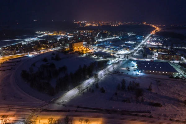 Vista Aérea Cidade Noite Inverno Paisagem Inverno Incrível — Fotografia de Stock