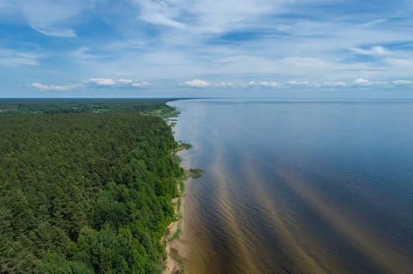 Vista Aérea Lago Azul Costa Praia Arenosa Natureza Paisagem — Fotografia de Stock