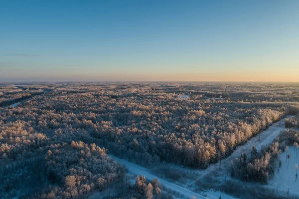 Вид Повітря Прекрасний Захід Сонця Зимовому Лісі — стокове фото