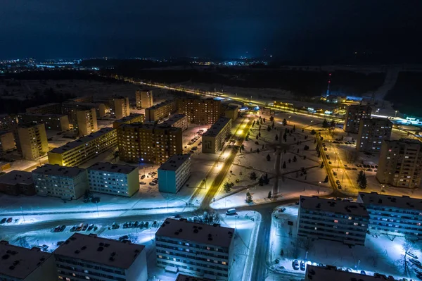 Luchtfoto Van Stad Nachts Winter Landschap — Stockfoto