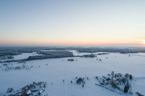 Вид Воздуха Красивый Закат Зимнем Лесу — стоковое фото