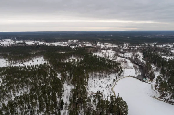 Vista Aérea Del Río Congelado Presa Paisaje Invernal Panorama —  Fotos de Stock