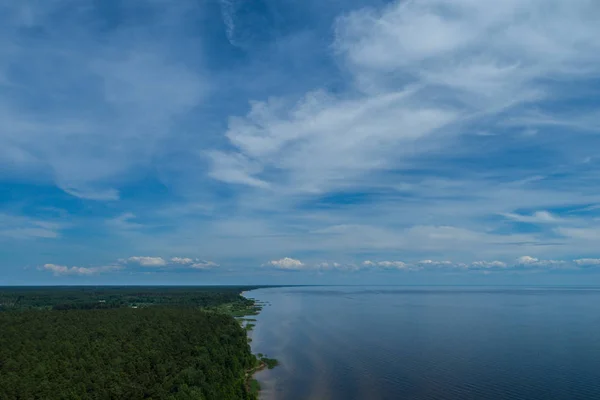 Vista Aérea Lago Azul Costa Praia Arenosa Natureza Paisagem — Fotografia de Stock