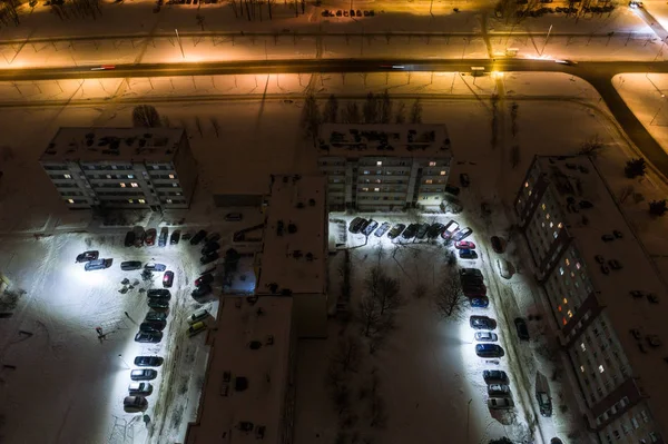 Vue Aérienne Ville Nuit Paysage Hivernal — Photo