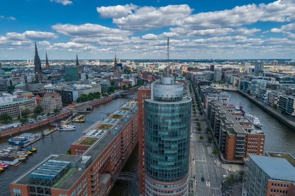 Vista Aérea Incrível Porto Hamburgo Alemanha Barcos Navios Belos Edifícios — Fotografia de Stock