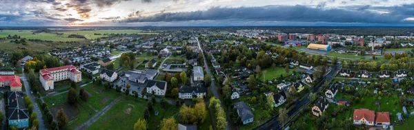 Luchtfoto Van Stad Bij Zonsondergang Prachtig Herfst Stadslandschap — Stockfoto