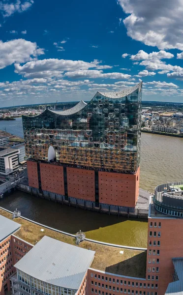 Hamburg Németország Június 2018 Légifelvételek Elbphilharmonie Hamburgban Nyári Városkép — Stock Fotó