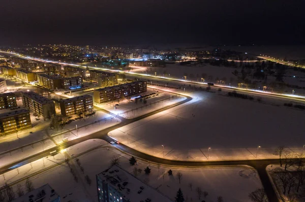 Vista Aérea Cidade Noite Paisagem Inverno — Fotografia de Stock