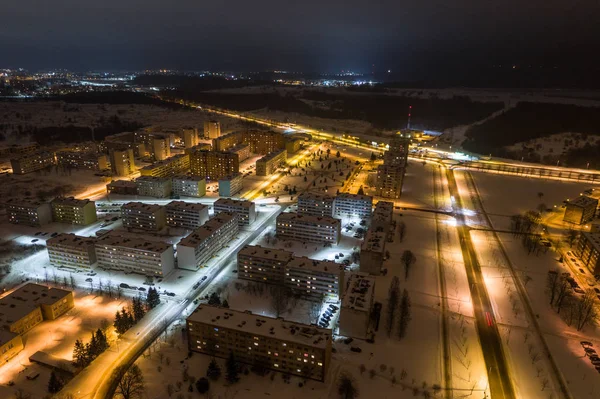 Geceleri Şehrin Havadan Görünümü Kış Manzarası — Stok fotoğraf