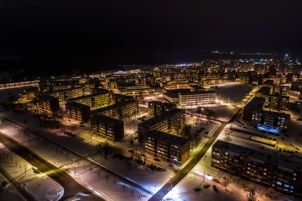 Flygplatsutsikt Över Staden Natten Vinterlandskap — Stockfoto