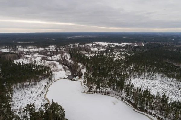 Vista Aérea Del Río Congelado Presa Paisaje Invernal Panorama —  Fotos de Stock