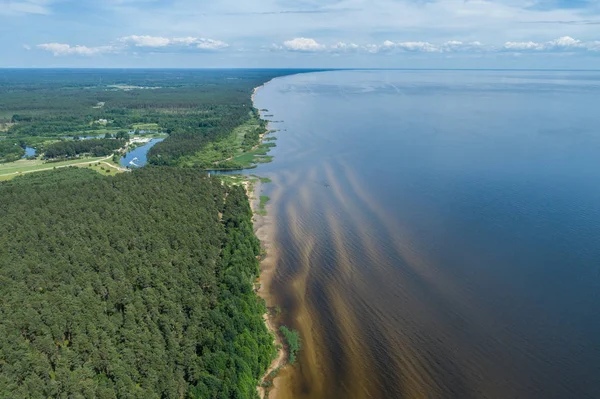 Vista Aérea Lago Azul Costa Praia Arenosa Natureza Paisagem — Fotografia de Stock