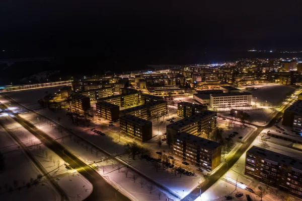 Luchtfoto Van Stad Nachts Winter Landschap — Stockfoto