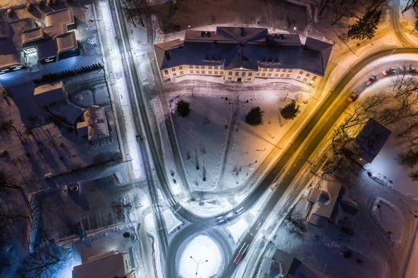 Vue Aérienne Ville Nuit Hiver Paysage Hivernal Incroyable — Photo