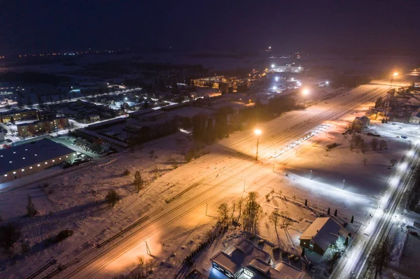 Letecký Pohled Město Zimní Noci Úžasné Zimní Krajina — Stock fotografie