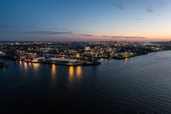Liman Bölgesinin Havadan Görünümü Elbphilharmonie Konser Salonu Hamburg Şehir Merkezi — Stok fotoğraf