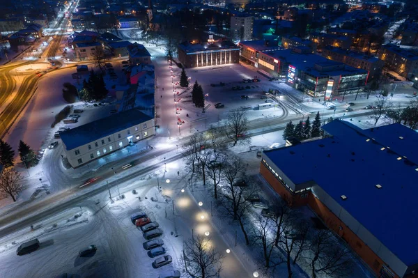 Vista Aérea Ciudad Noche Invierno Increíble Paisaje Invierno — Foto de Stock