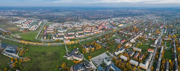 Vista Aérea Ciudad Atardecer Hermoso Paisaje Otoño Ciudad —  Fotos de Stock