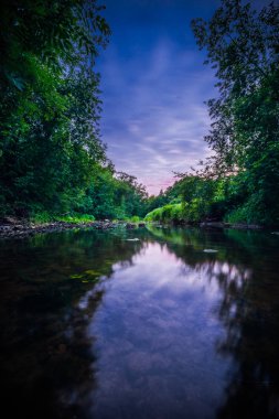Dağların arasında taşlar akan bir dağ nehri. Uzun pozlama. 
