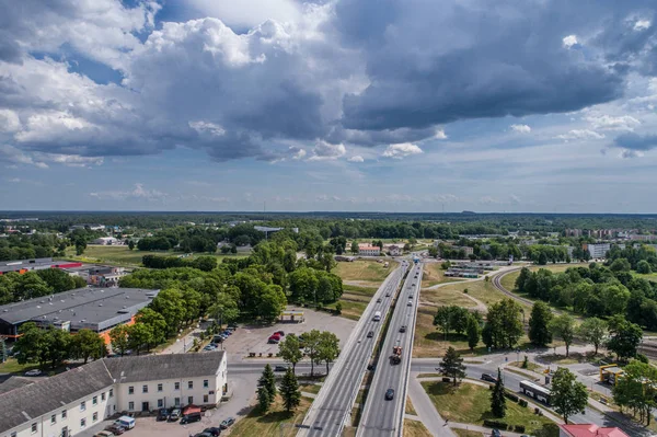 Flygfoto Över Staden Vid Solnedgången Vacker Höst Stad Landskap — Stockfoto